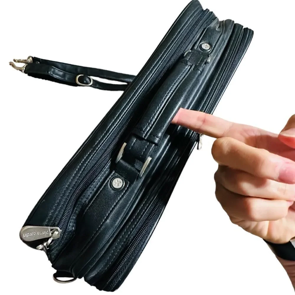 Pierre Cardin Black Leather Look Laptop Bag / brief case